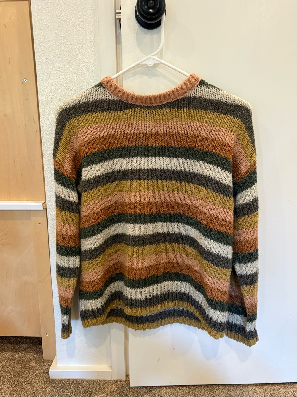 Rylee + Cru Striped Crewneck Sweater in Rust, Olive & Cream
